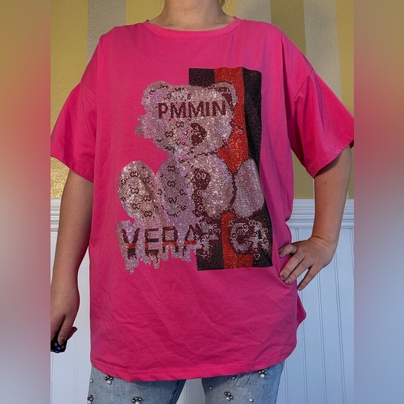 Pink Graphic T-Shirt with Bear Design - Picture 5 of 7